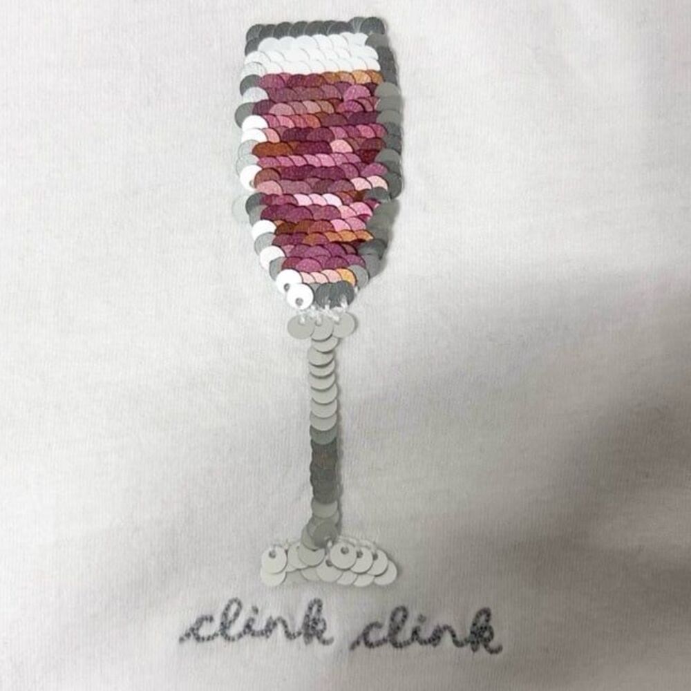 Abercrombie & Fitch Soft A&F White Reversible Sequin Wine Glass Tee Size Small - Picture 6 of 6